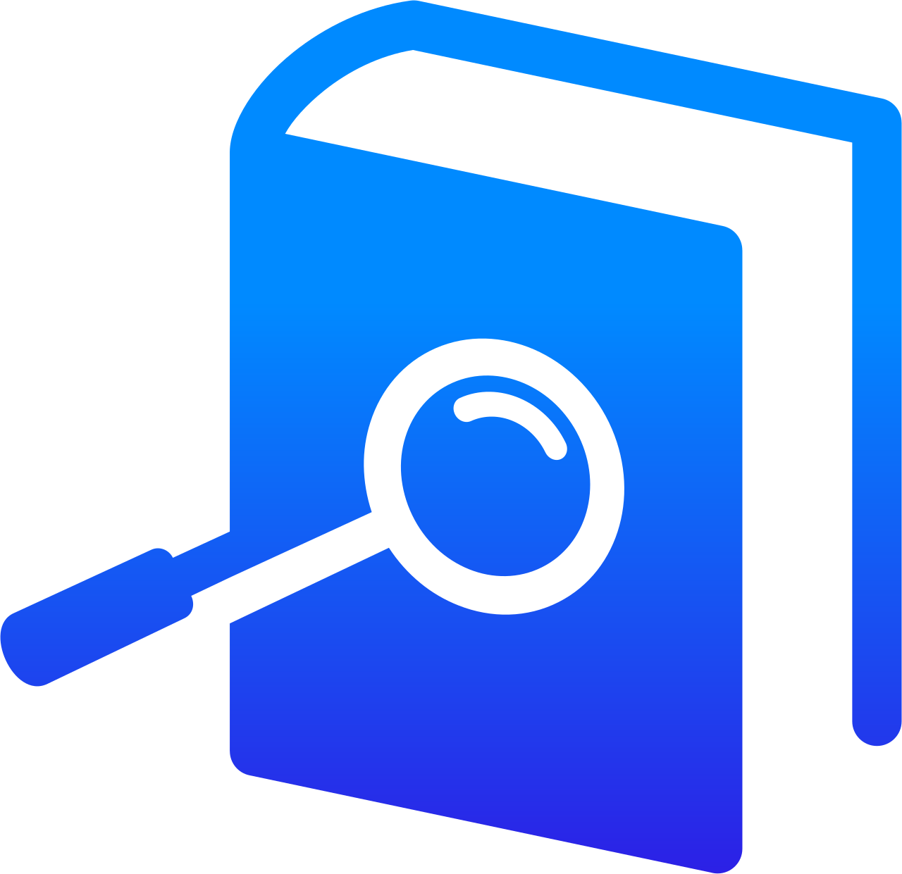 The GPS Research Library Icon- A book with a magnifiying glass.